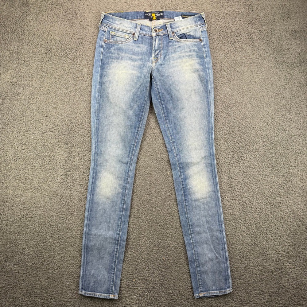Lucky Brand Charlie Skinny Jeans Womens 2/26 Blue Low Rise Denim Distressed 9488